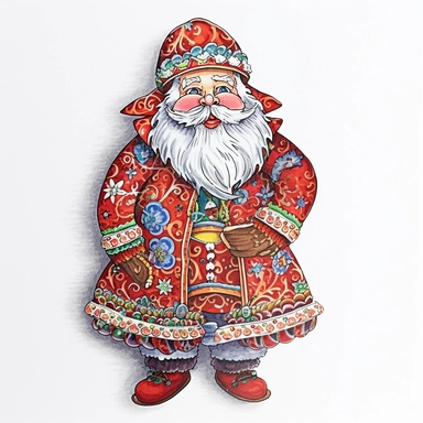 1 x single, Highly detailed, christmas santa themed Doll, individually spaced, seperate, apart, watercolour clipart, vibrant colours, vibrant design, with white background, individually spaced, seperate, apart, Cut out doll used in Cardmaking, Mixed Media Crafts, as a character sheet, on a white background in the style of Marker drawing by Jasmine Becket - Griffith