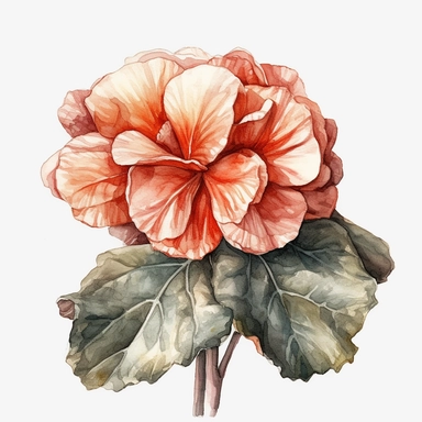 hyperrealism painting, begonia flower, white background, watercolor style, farmhouse chic, tempera clipart