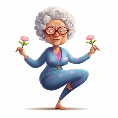 Cute Beautiful Funny grandmother practicing yoga Sublimation Clipart,Cartoon, hyper realistic, intricate detail, illustration style,high solution,on the white background