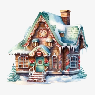 watercolor gingerbread house christmas clip art