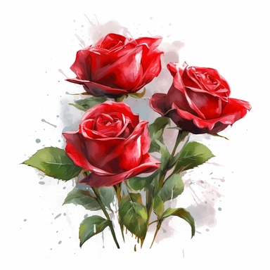 clipart of red roses, oil color paint style, white background, simple and a bit sharp