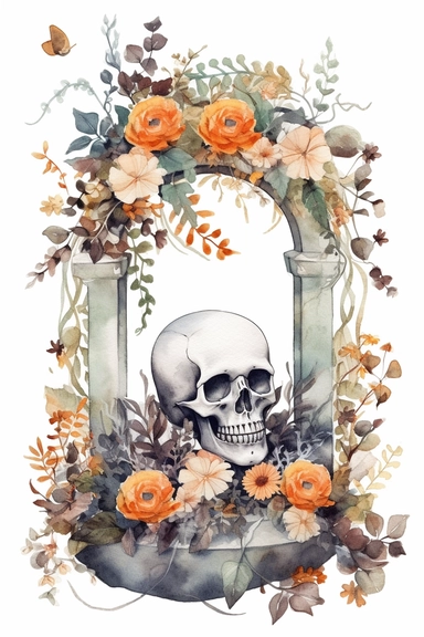 Halloween clipart, tombstone Delicate watercolor illustration, White background, Cozy, clear picture, 8k, hd, isolatee on a white background, Wreath, Frame Clip Art