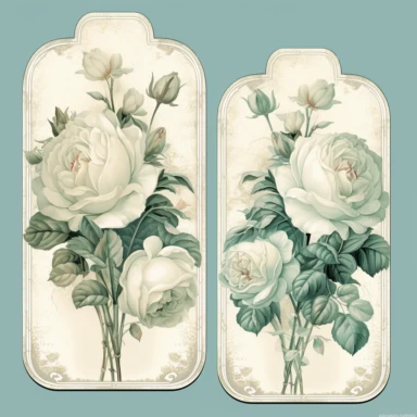 vintage labels with ivory roses light aqua clipart with white background