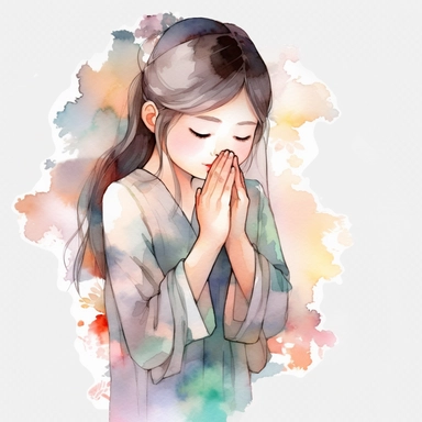 Watercolor Prayer Prayer Hand png Full body realistic cartoon 32k UHD cute. 15 cm thick outline. Black color. There was no shadow on the ground. with realistic watercolors and detailed illustrations. Cartoon, PNG clipart, transparent white background