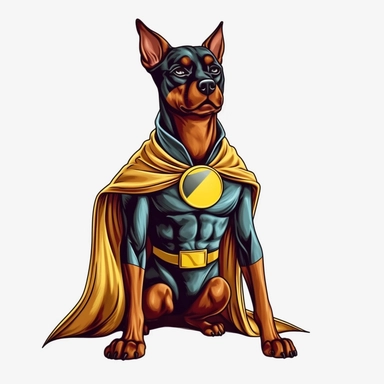 Goofy dog dressed up in superhero costume, striking hilarious pose clipart