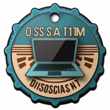 a round badge, front, with serrated edges, for OSINT investigators, with a nameplate and a stylized laptop:, clipart