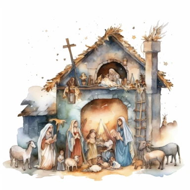 watercolor nativity scene clipart