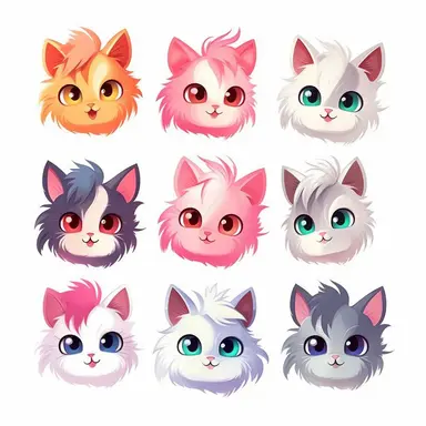Cute cartoon kitten with different emotions expressions, emoticon, Sublimation, Clipart, white background, Vector, Isolated, High Resolution, Tee Shirt designs