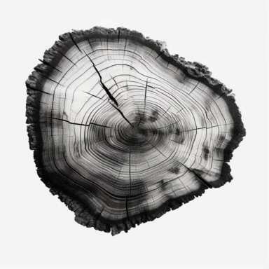 a black and white photograph of an irregular tree slice, in the style of large-scale photography, tree lines, raw vulnerability, clear edge definition, arbeitsrat für kunst, naturalistic charm, canon af35m, clipart on white background