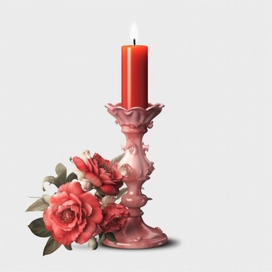 one red Vintage candle holder with flowers Clipart, white isolated background, space out, hd, 8k, realistic
