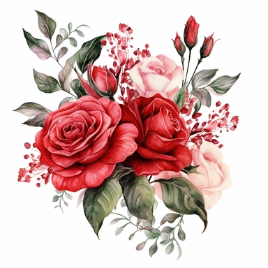 watrecolor Red bergandy Roses Floral Bouquets clipart