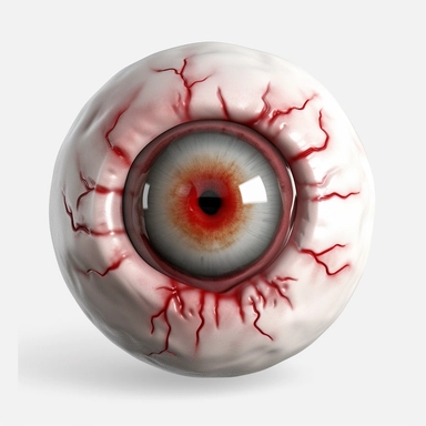 a photorealistic, blind and whate, Zombie eyeball, clipart, white background