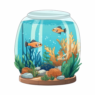 ella bailey illustration style, cartoon style fish tank , high definition, 8k, insanely detailed, fine detail, sharp focus, illustration, white background, isolated clipart