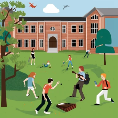 a set of clipart inspired by the story of a fledging American rock band at a Swiss boarding school as conceived by Wes Anderson, rich kids at an exclusive school playing rock music, The Royal Tennanbaums, preppy rock aesthetic