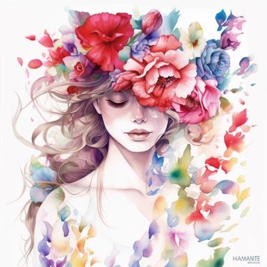 Femme fatale by Ann Dittman watercolor, floral design, rinko kawauchi, Chromatic purity, colorful, Clipart, white background