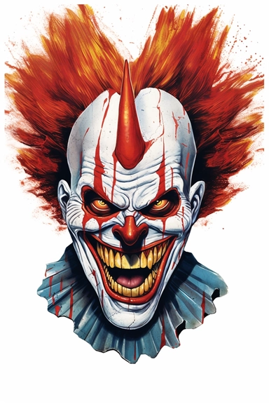 evil clown, white background, PNG, sharp white border, James C. Christensen, Butcher Billy, Jim Mahfood, clipart, clean border, white background