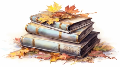 isolated on white illustration watercolor art of a stack of vintage books with beautiful embossed spines, autumn leaves, puddles, rain, branches, september, masterpiece by Hans Zatzka style and by Vladimir Kush style and by Ivan Fedorovich Choultse style, Baroque fashion, PNG clipart, isolated on white, extreme photorealistic details, 32k HD resolution, realistic high detailization high resolution , ultrarealistic, hyper realistic, photography, detailed 8k, extremely detailed