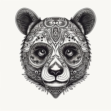 black tribal panda face, line art, sacred geometry, minimal, png, vector, clipart, white background