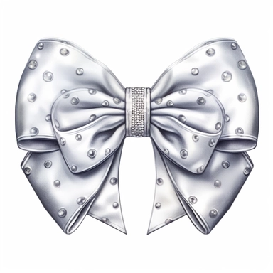 watercolor ultra realistic and hyper detailed illustration of a white bow with silver accents, clipart, white background