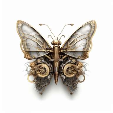 mechanical butterfly, vector free clipart illustration, in the style of unreal engine 5, 32k uhd, detailed features, white background