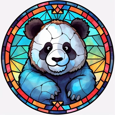 Stained Glass CUTE PANDA in the shape of a circle PNG Clipart