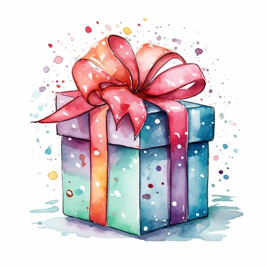 Cute christmas present watercolor clipart