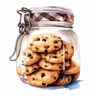 Watercolor chocolate chip cookies in a jar clipart, hd isolated on white background