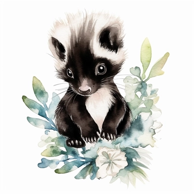 watercolor baby skunk clipart with contour