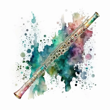 beautiful flute watercolor clipart on white background