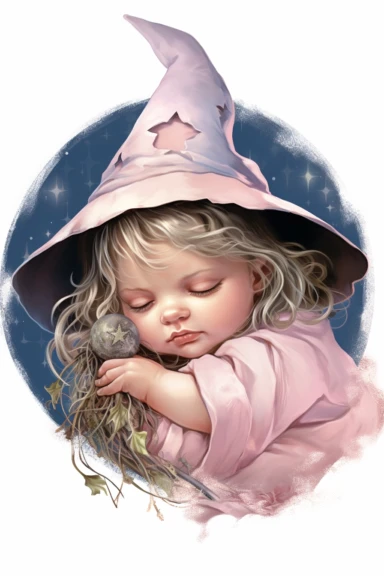 clipart, realistic newborn witch, pastel colors, vintage style