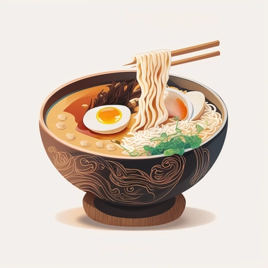 an bowl of japanese ramen, anime art, authentic ramen, white background, clipart