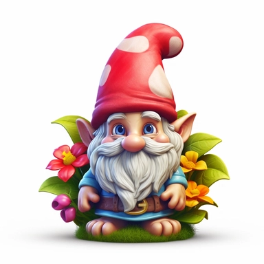 single clipart image png graphic of a Realistic 2D cute friendly 2D Clipart Vibrant Colorful Cute Garden Gnome PNG Illustration