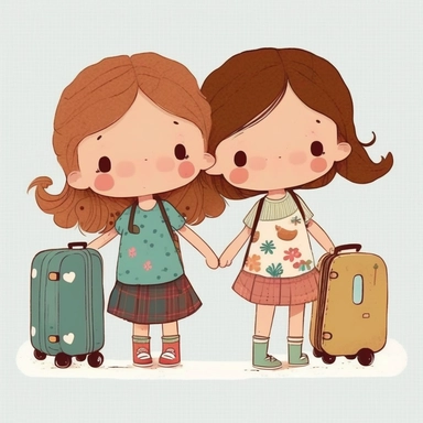 cute clipart 2 girl bestfriends traveling