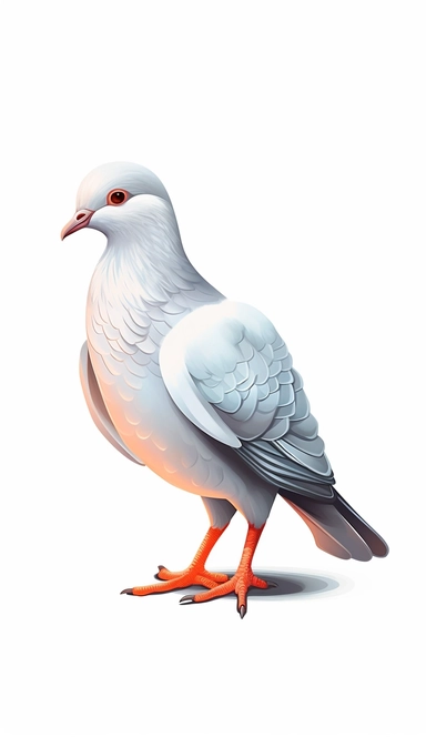 A dove bird, Cute Beautiful 3d, Is Standing Full body Vector Sublimation Clipart, Cartoon, dominant white, grey, orange, hyper realistic, intricate detail, illustration style, high solution, on the white background