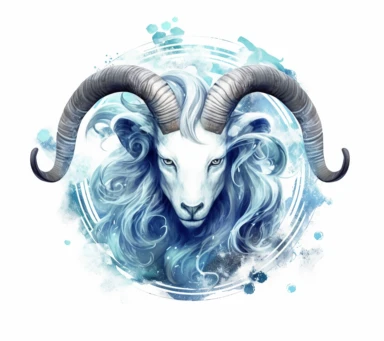 A lone zodiac logo beautiful representation of capricorn, featuring intricate zodiac details, graceful silhouette captures the timeless beauty of zodiac of capricorn style. Clipart, watercolor, white background, intricate detail, hyper realistic, unreal engine cinematic smooth