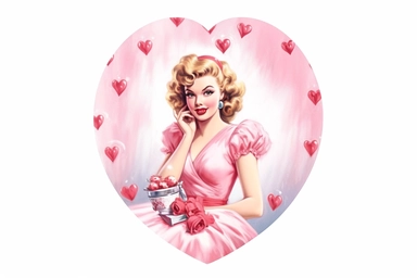 1950s Pin up girl valentines day watercolor clipart