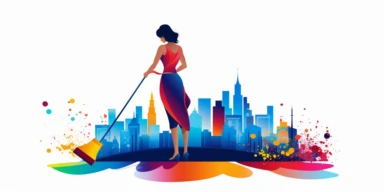 a maid with a mop, cleaning up colorful location data spilled on the floor, location icons are everywhere, clipart, vector graphic, very low detail, in the style of minimalist illustrator, white background