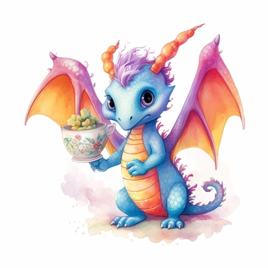 Whimsical Wonderland, clipart, cute dragon with wings character, full body
