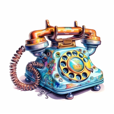 fantasy retro telephone Clipart, watercolor cartoon, hyper realistic, intricate detail, illustration style, high resolution, on the white background