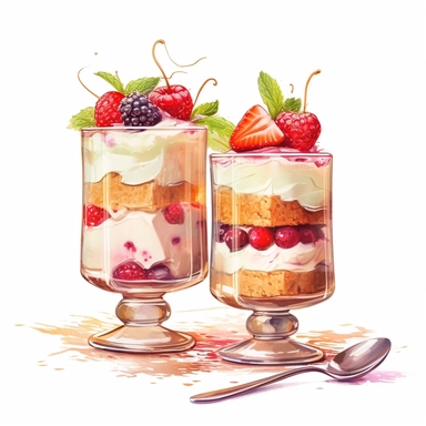 incredible detailed acrylic set of two pieces french Parfait clipart, 2 pieces, hyperrealism, clear picture in high resolution, highlights , white background, appetizing, clear and contrast image, reflections, very detailed drawing, menu illustration, realism, high quality, lighting like in a photo studio, advertising, hd