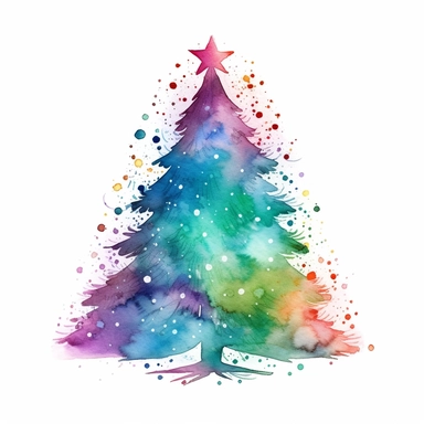 watercolor Christmas Tree clipart, vibrant colors,add glitter and light, on a white background