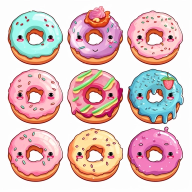 cute cartoon pastel donut clipart set no background