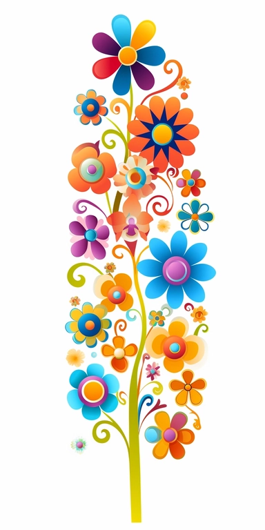 Groovy hippie 60s garden, Funny cartoon flower power clipart white background