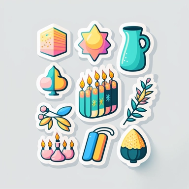 vector sticker design, Hanukkah clipart, white background, flat colors