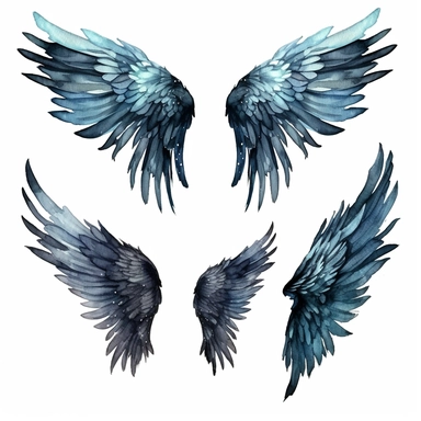 set of watercolor angel wings clipart, Black