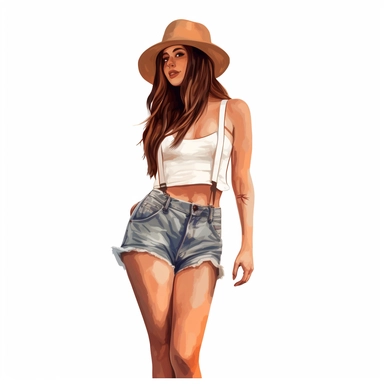 woman wearing overall shorts with bikini top underneath clipart