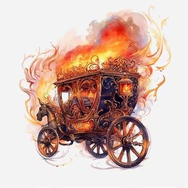 watercolor fire Chariot, flame around, detailed, hd, clipart