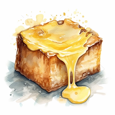Gooey butter cake sharp illustration clipart, watercolor art, insane detail, white background