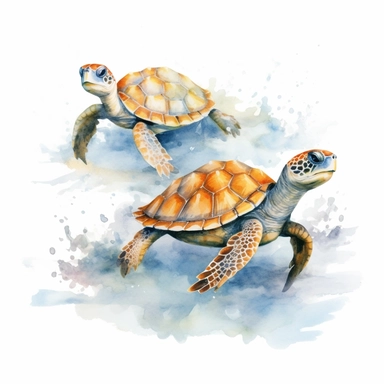 watercolour illustration free brushstrokes, beautiful and joyful, baby turtles, mark brooks, naturecore, animal clipart, isolated on a white background