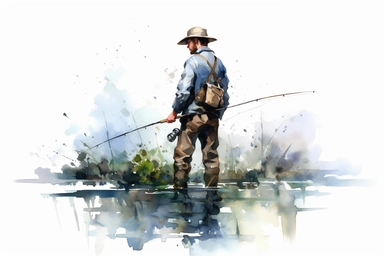 Watercolor MAN FISHING Clipart ILLUSTRATION , white backgrounds, clear image , high resolution ,
